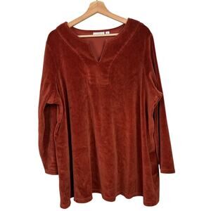 Susan Graver Women's 2X Velour Long Sleeve V-Neck Tunic‎ Top in Dark Copper